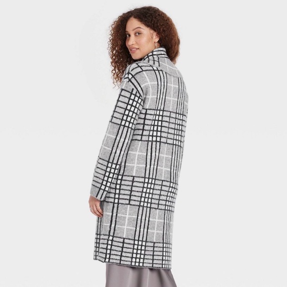 Plaid Open-Front Cardigan A New Day XS S Coat Coatigan Sweater Black Gray White - Picture 2 of 5